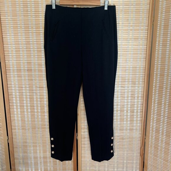 Chico's Black Slim-Fit Pants With Pearl Button Details On Cuffs Size M - Picture 9 of 10